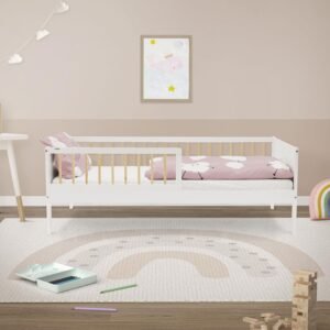 White & Natural Toddler Bed