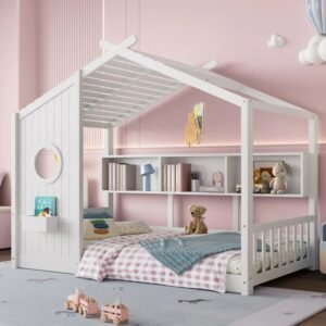 Montessori Playhouse Bed with Storage Shelf