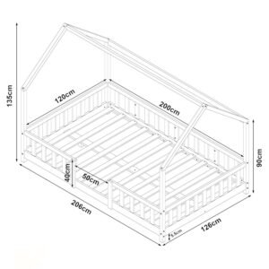 Natural wood house bed with fall protection