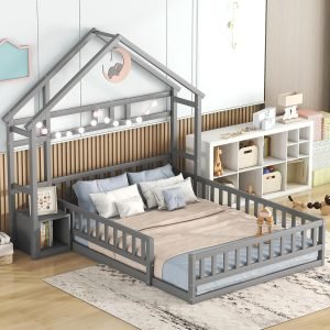 House Shape Montessori Bed with Nightstand