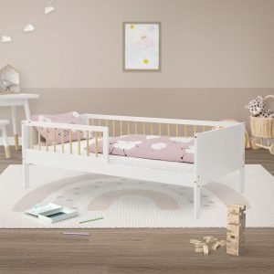 White & Natural Toddler Bed